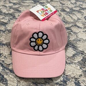 Pink Daisy Smiley Face Embroidered Cap